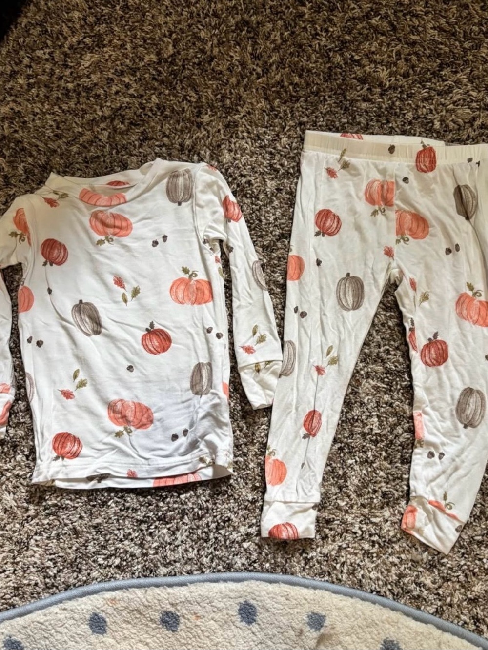 Carter's White Pumpkin Print Kids Pajama Set with Orange and Brown Pumpkins